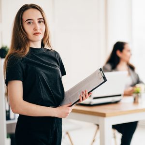 A confident woman going for an interview